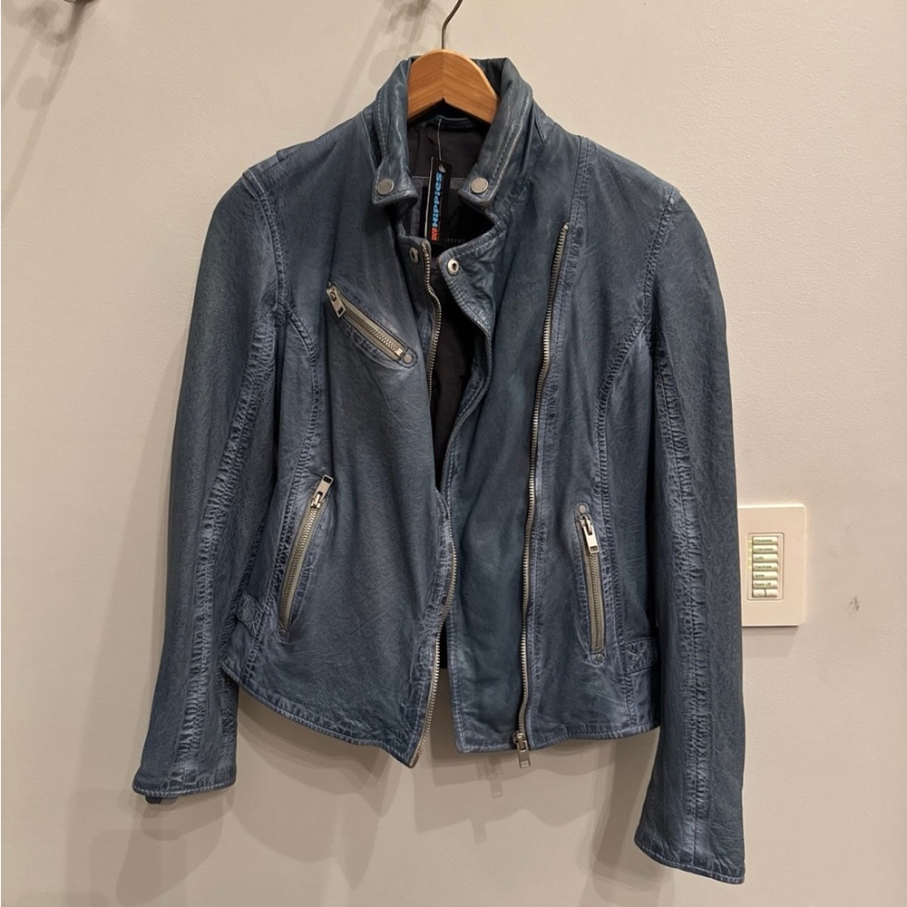 Women's Blue Leather Jacket. NEW